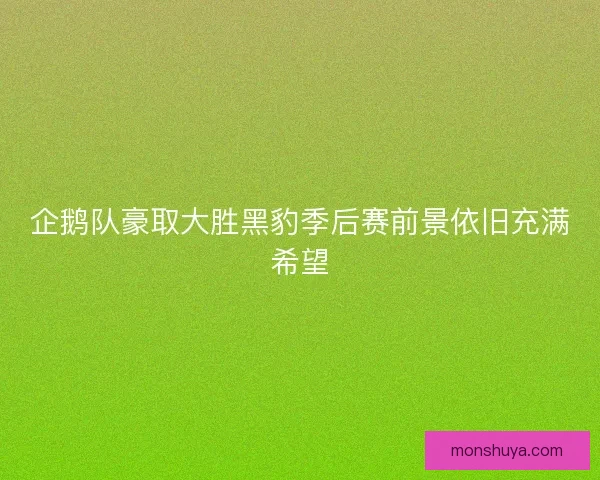 企鹅队豪取大胜黑豹季后赛前景依旧充满希望
